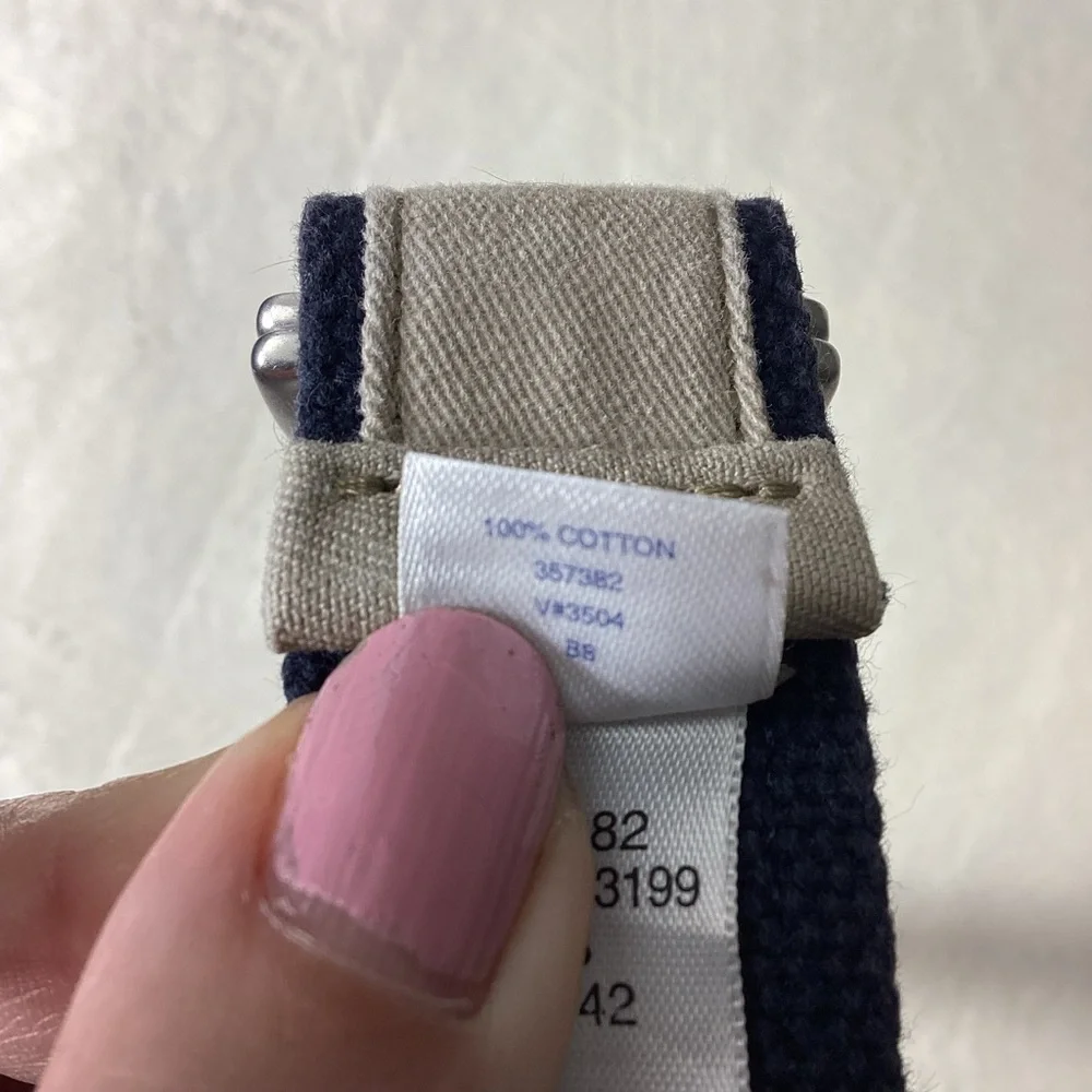 Lands End Boys Icon Belt Khaki Spider Bug‎ Blue Beige Medium Woven Canvas Youth